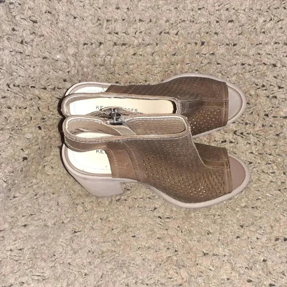 KELSI DAGGER BROOKLYN-Mason Brown Leather Perforated Block Heel Sandal Sz 6.5-NM - Picture 7 of 8